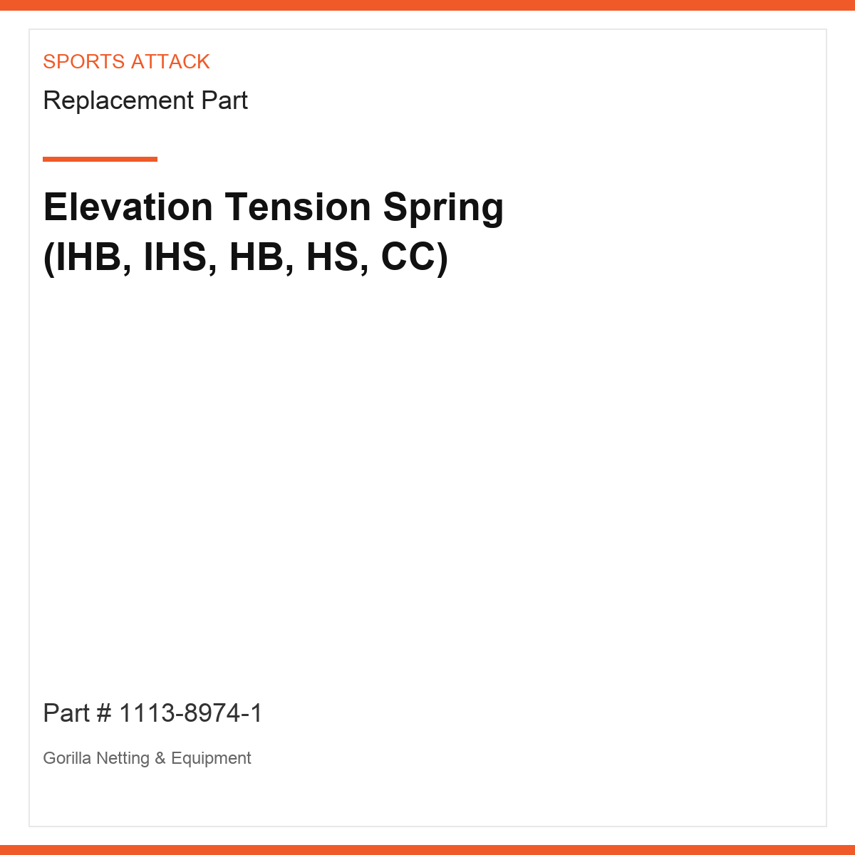 Elevation Tension Spring (IHB, IHS, HB, HS, CC)
