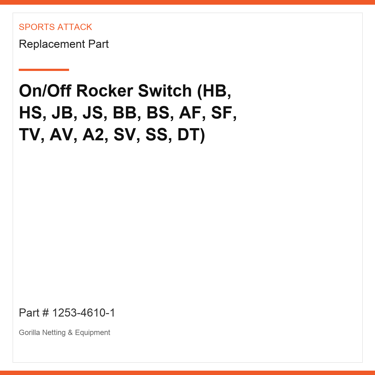 On/Off Rocker Switch (HB, HS, JB, JS, BB, BS, AF, SF, TV, AV, A2, SV, SS, DT)