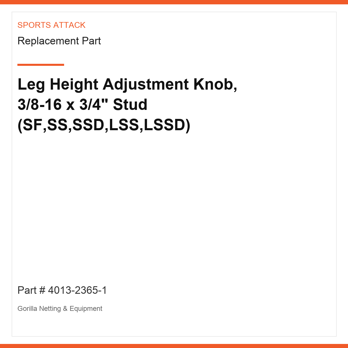 Leg Height Adjustment Knob, 3/8-16 x 3/4" Stud (SF,SS,SSD,LSS,LSSD)