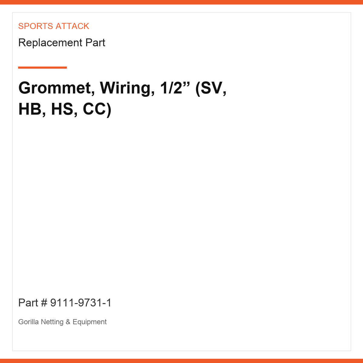 Grommet, Wiring, 1/2” (SV, HB, HS, CC)