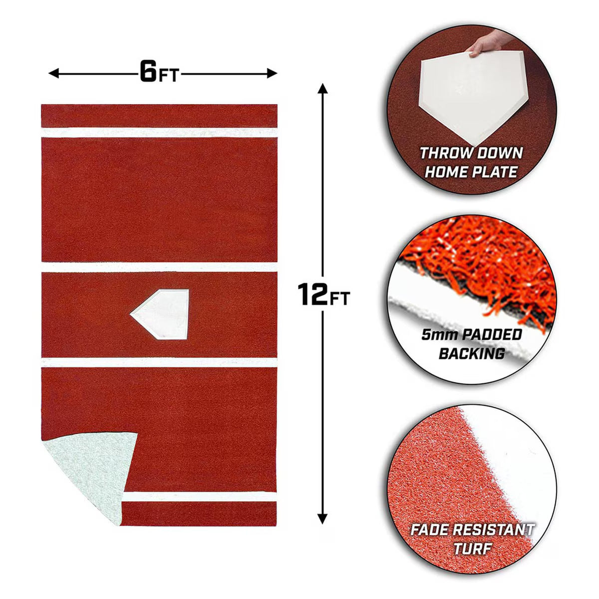 12' x 6' Clay Batting Mat Pro with Lines - Durable & Portable