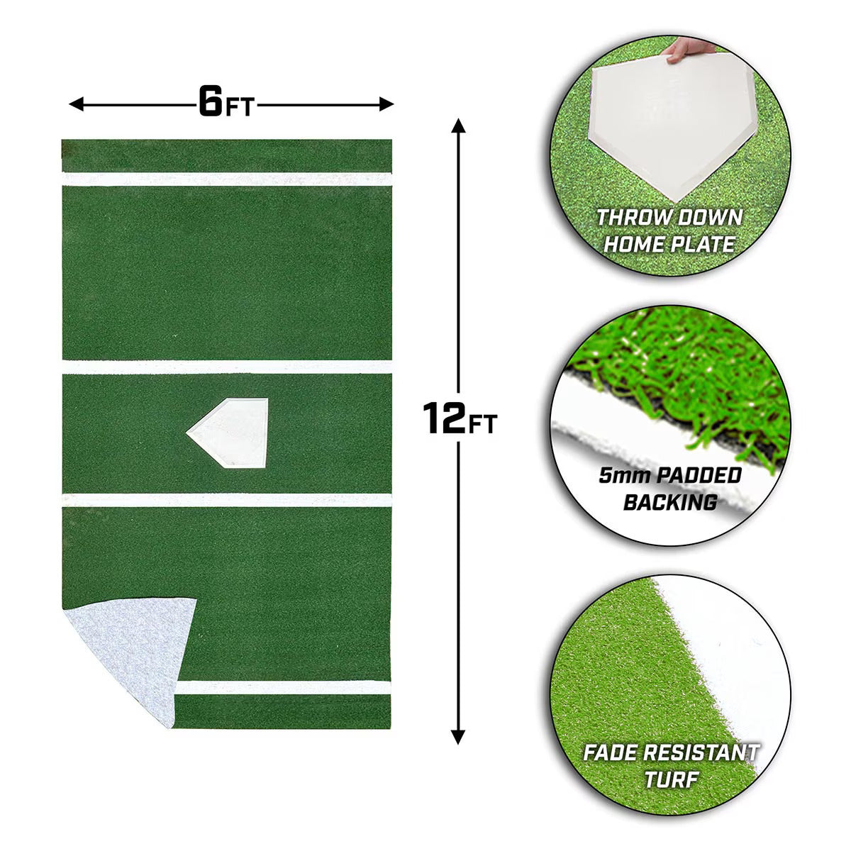 12' x 6' Green Batting Mat Pro with Lines - Portable & Durable
