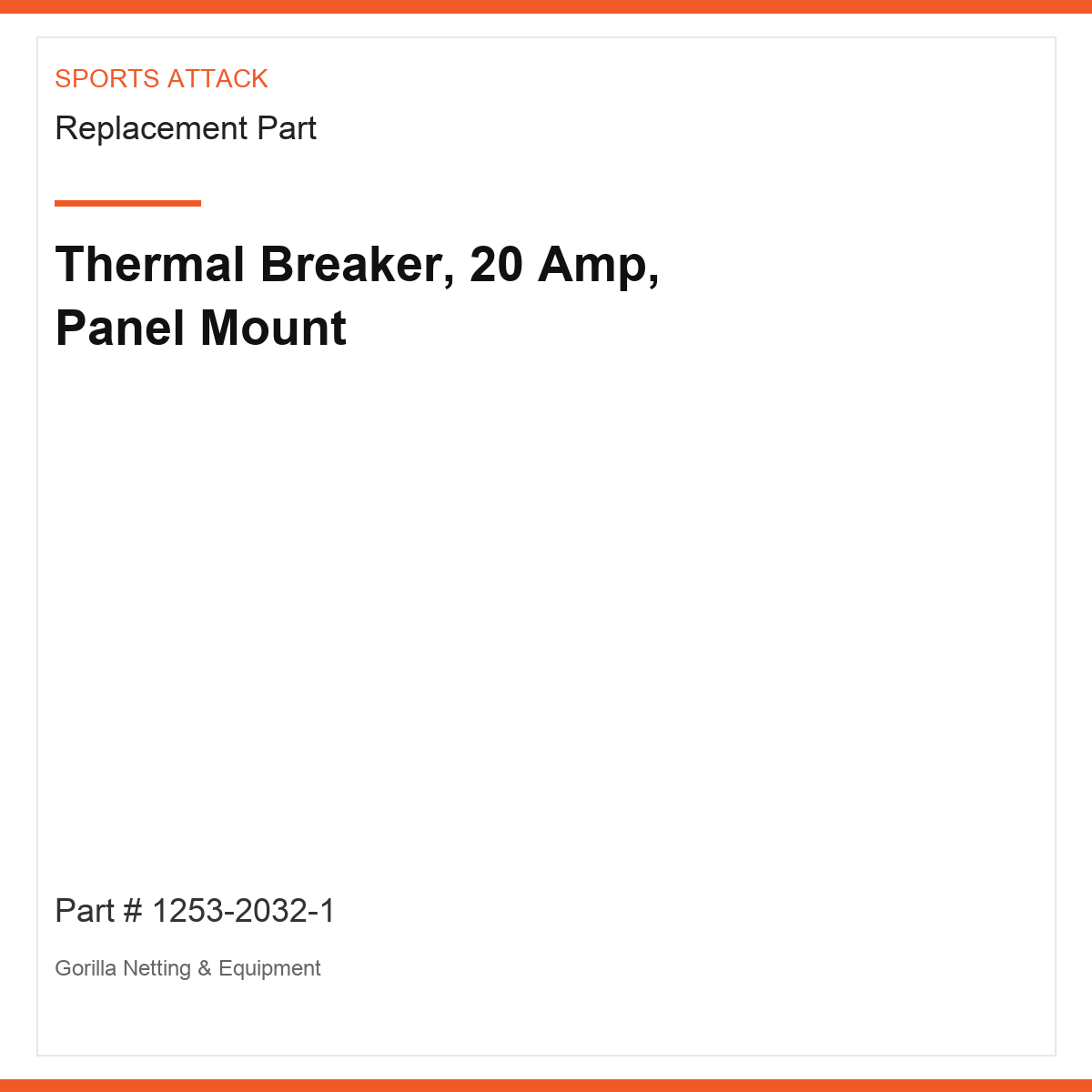Thermal Breaker, 20 Amp, Panel Mount