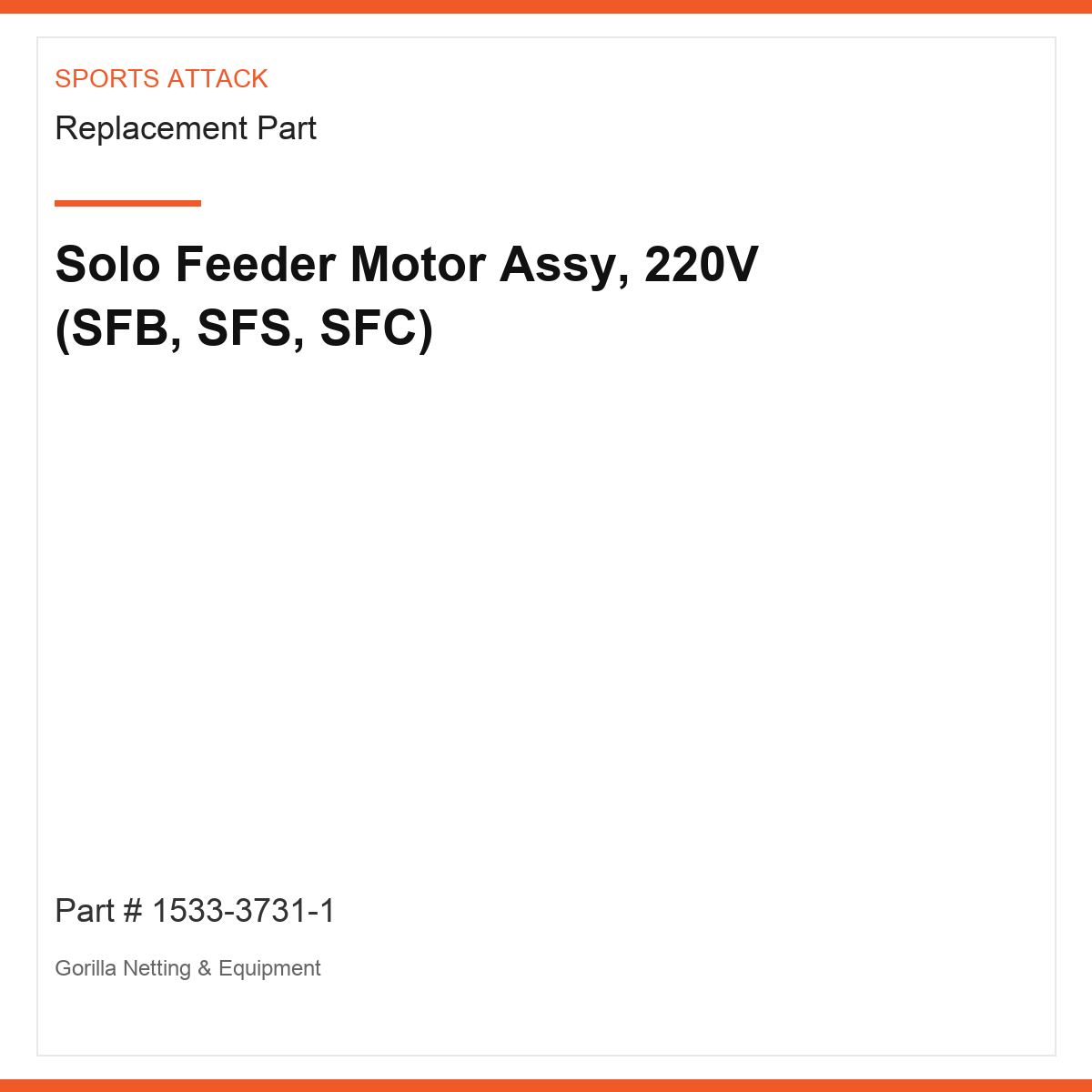 Solo Feeder Motor Assy, 220V (SFB, SFS, SFC)